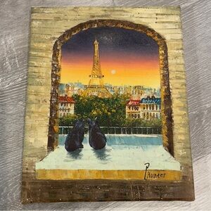 Paris Sunset Canvas Art signed P Hunter cats Eiffel Tower